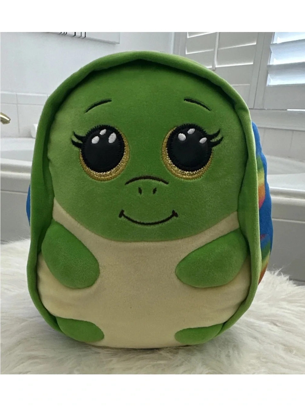 Ty Squish-a-Boos Turtle Beanbag Plush, Green & Blue Rainbow Shell